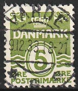 FRIMÆRKER DANMARK | 1937-40 - AFA 199a - Bølgelinie 5 øre grøn - Lux Stemplet Varde